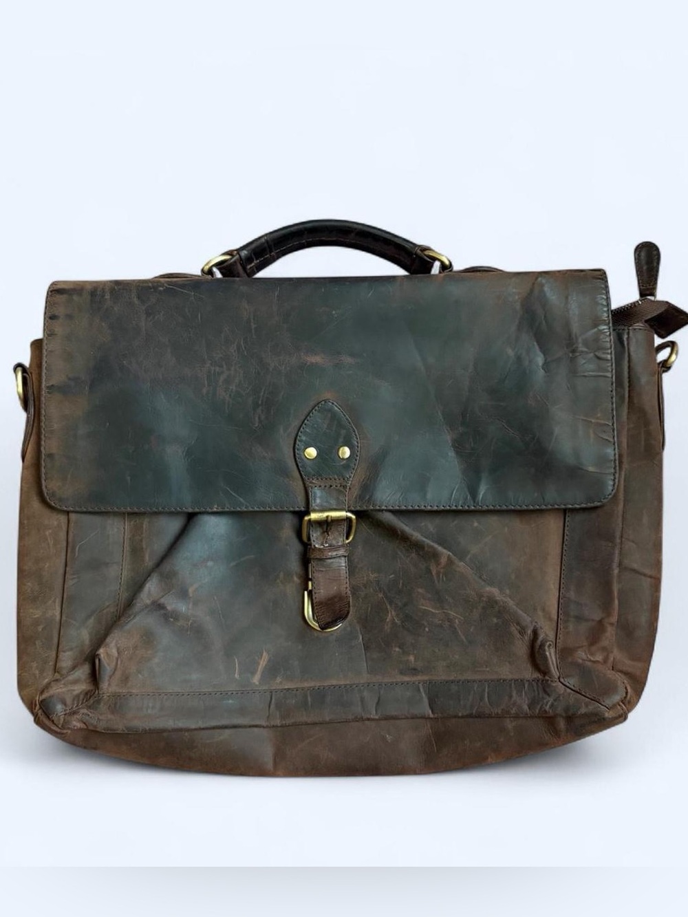Vintage Briefcase Bag Brown Distressed Leather Preppy Academia Professor Brass